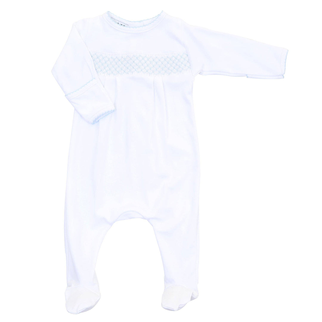 White Blue Smocked Footie
