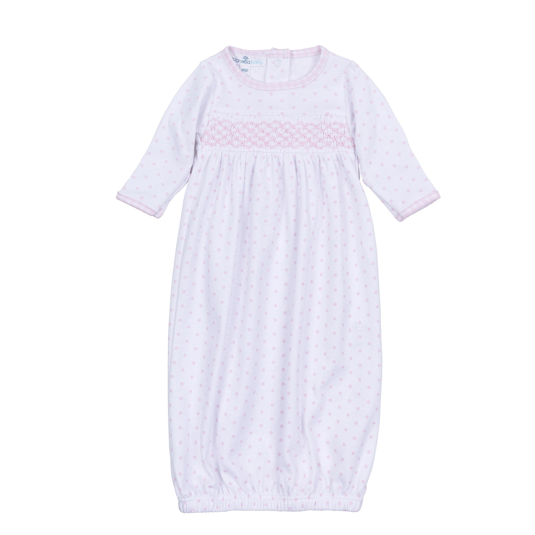 Pink Gingham Dots Smocked Gown