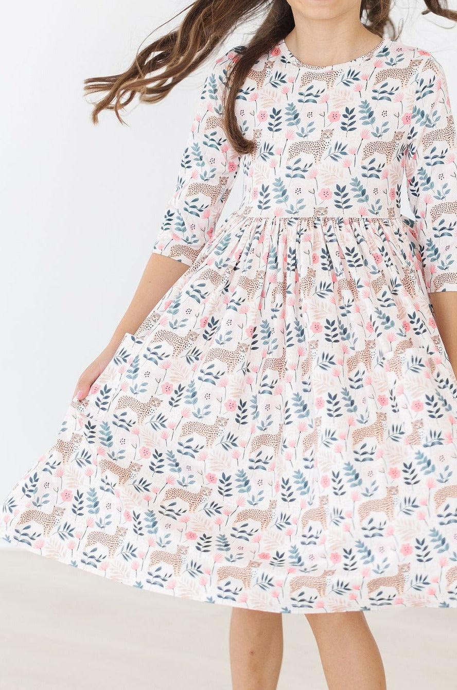 Cheetah 3/4 Sleeve Pocket Twirl Dress