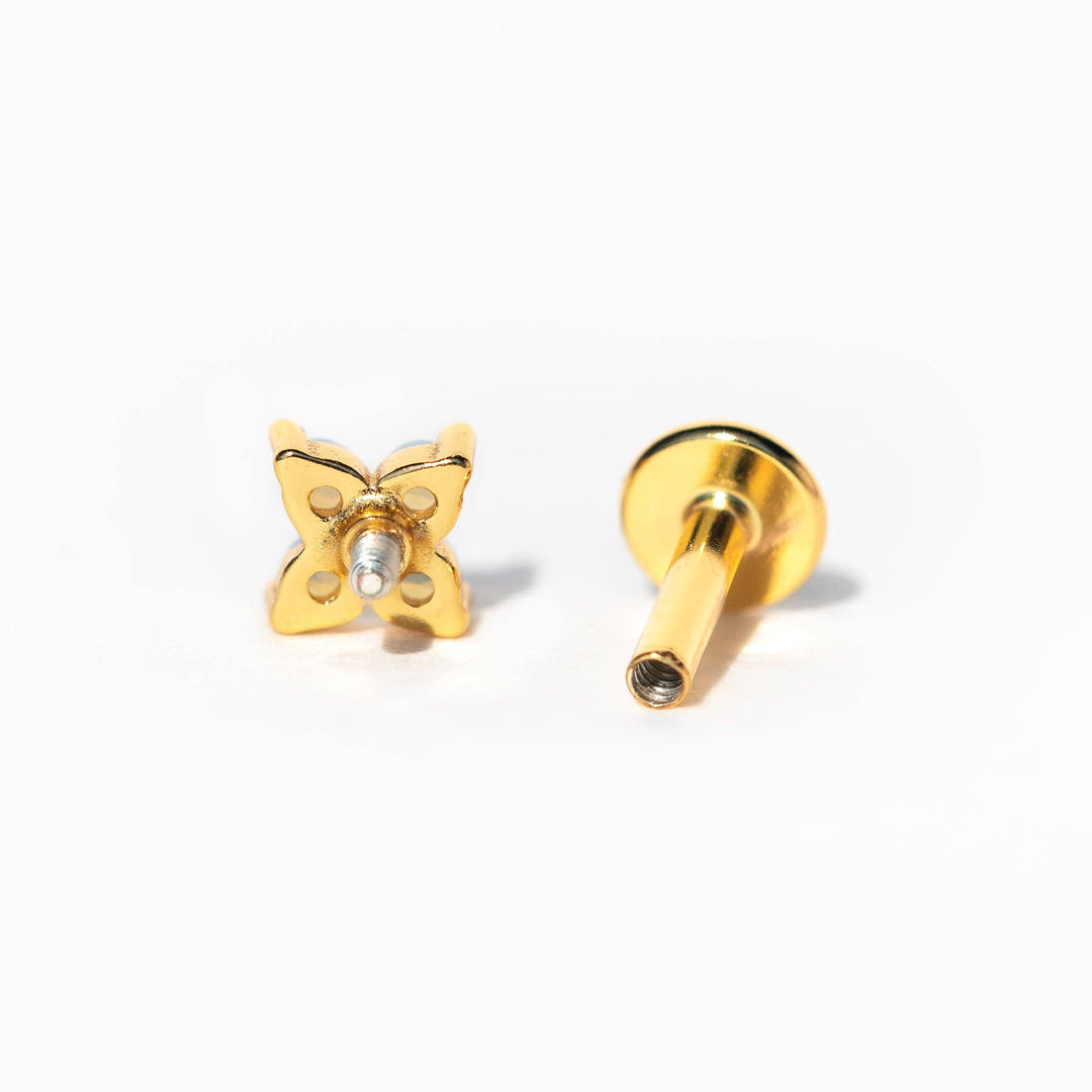 Blue Blossom Single Flat Back Earring: Gold