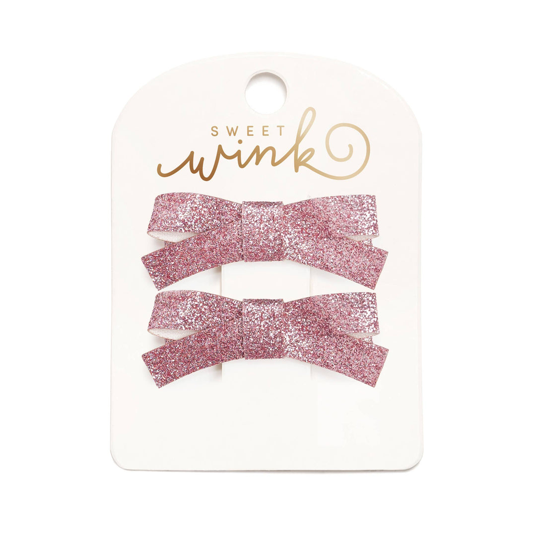 Pink Glitter Bow Clip Set