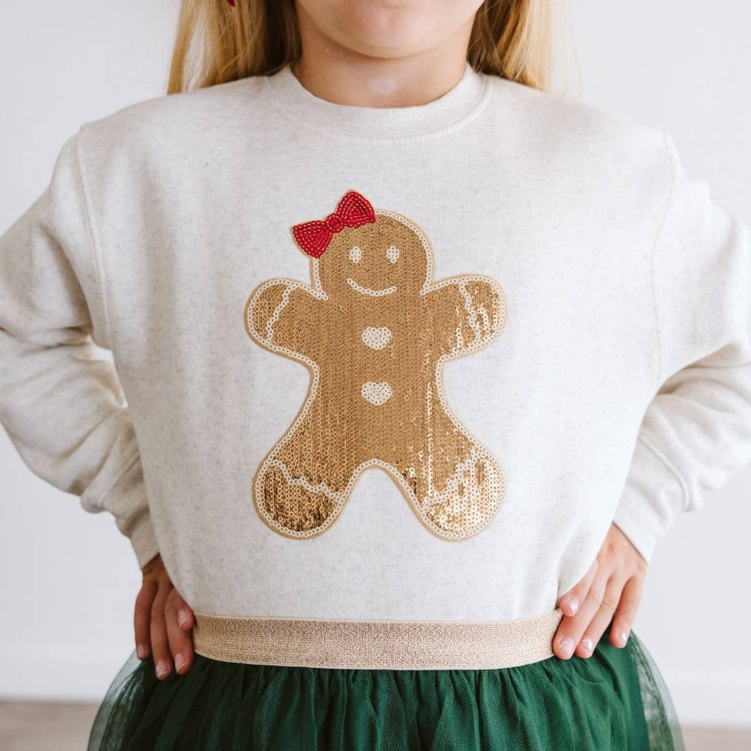 Gingerbread Sequin Patch Christmas Sweatshirt Girls