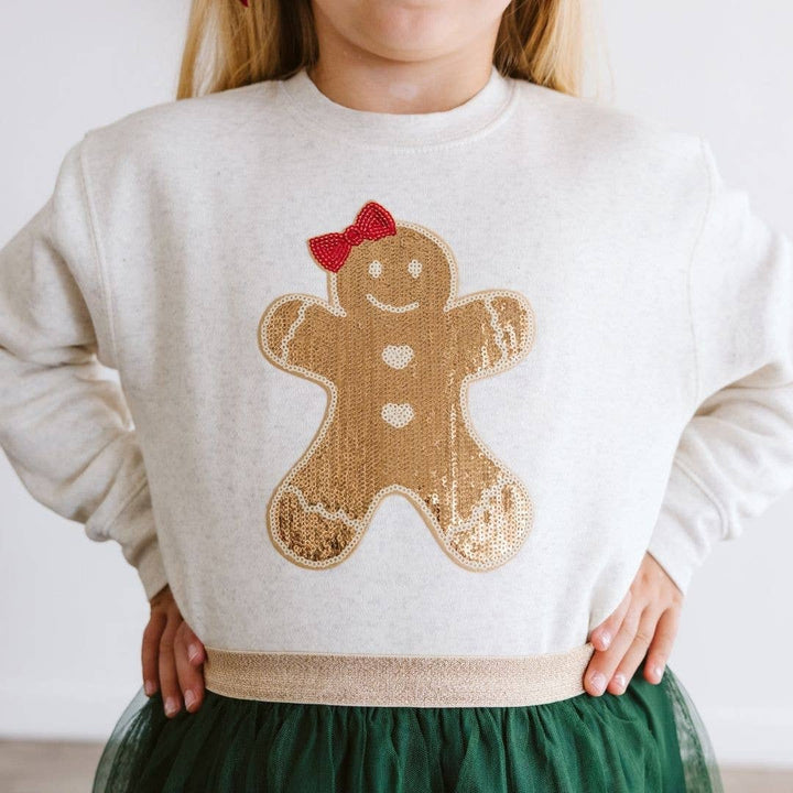 Gingerbread Sequin Patch Christmas Sweatshirt Girls