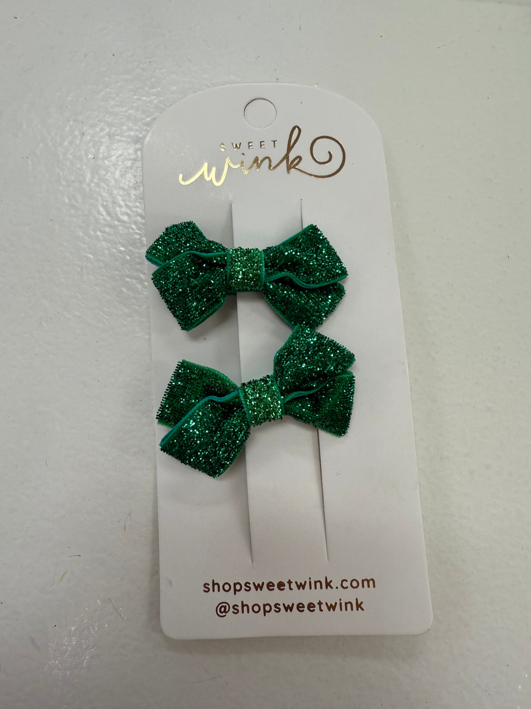 Green Glitter Bow Clip Set