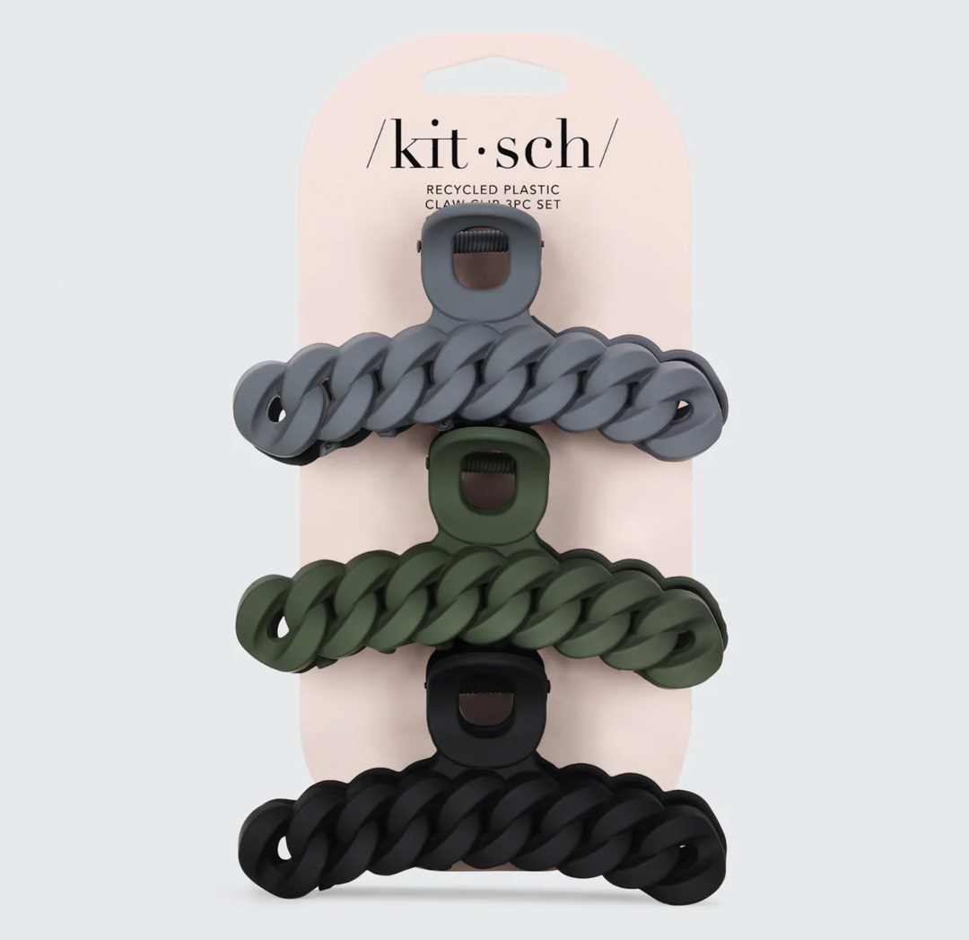 Eco-friendly Chain Claw Clip 3pc Set - Black Moss