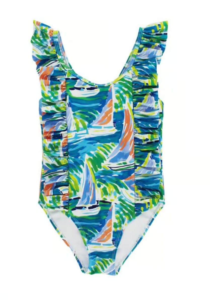 Girls Sailboats Print Bathing Suit