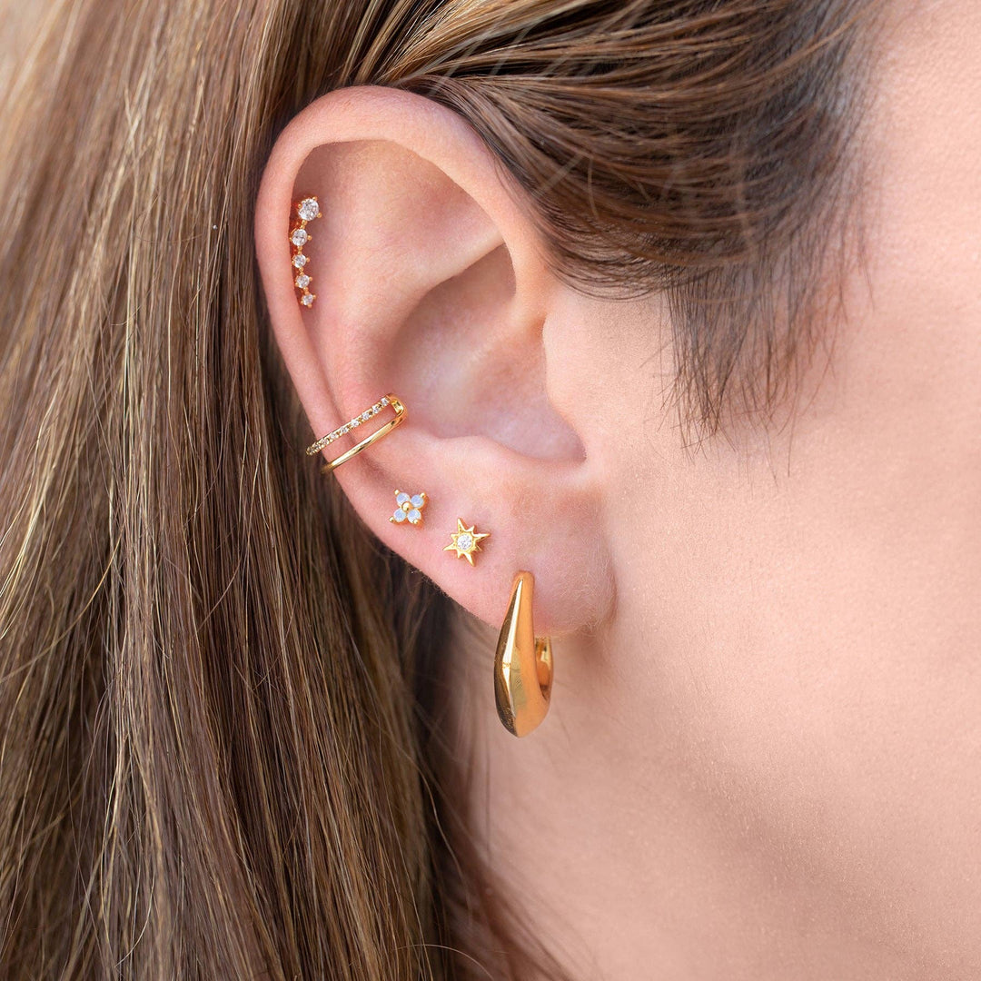 Blue Blossom Single Flat Back Earring: Gold