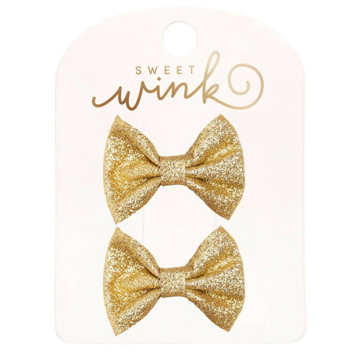 Gold Glitter Bow Clip Set