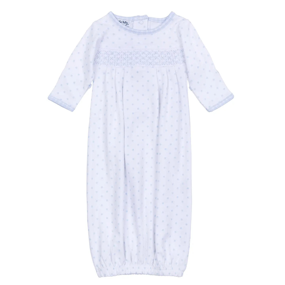 Blue Gingham Dots Smocked Gown