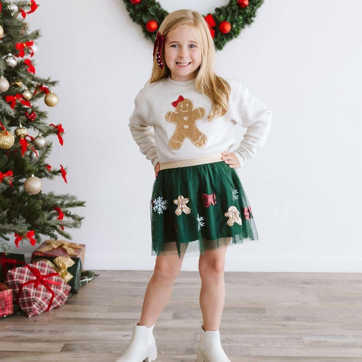 Gingerbread Sequin Patch Christmas Sweatshirt Girls