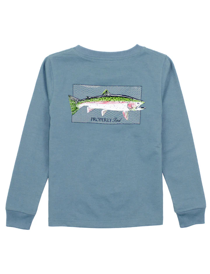 Boys Rainbow Trout LS Steel Blue Tee