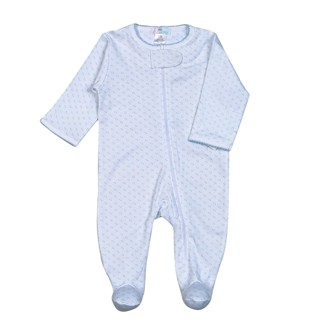 Blue Tiny Dots Pima Zipper Footie