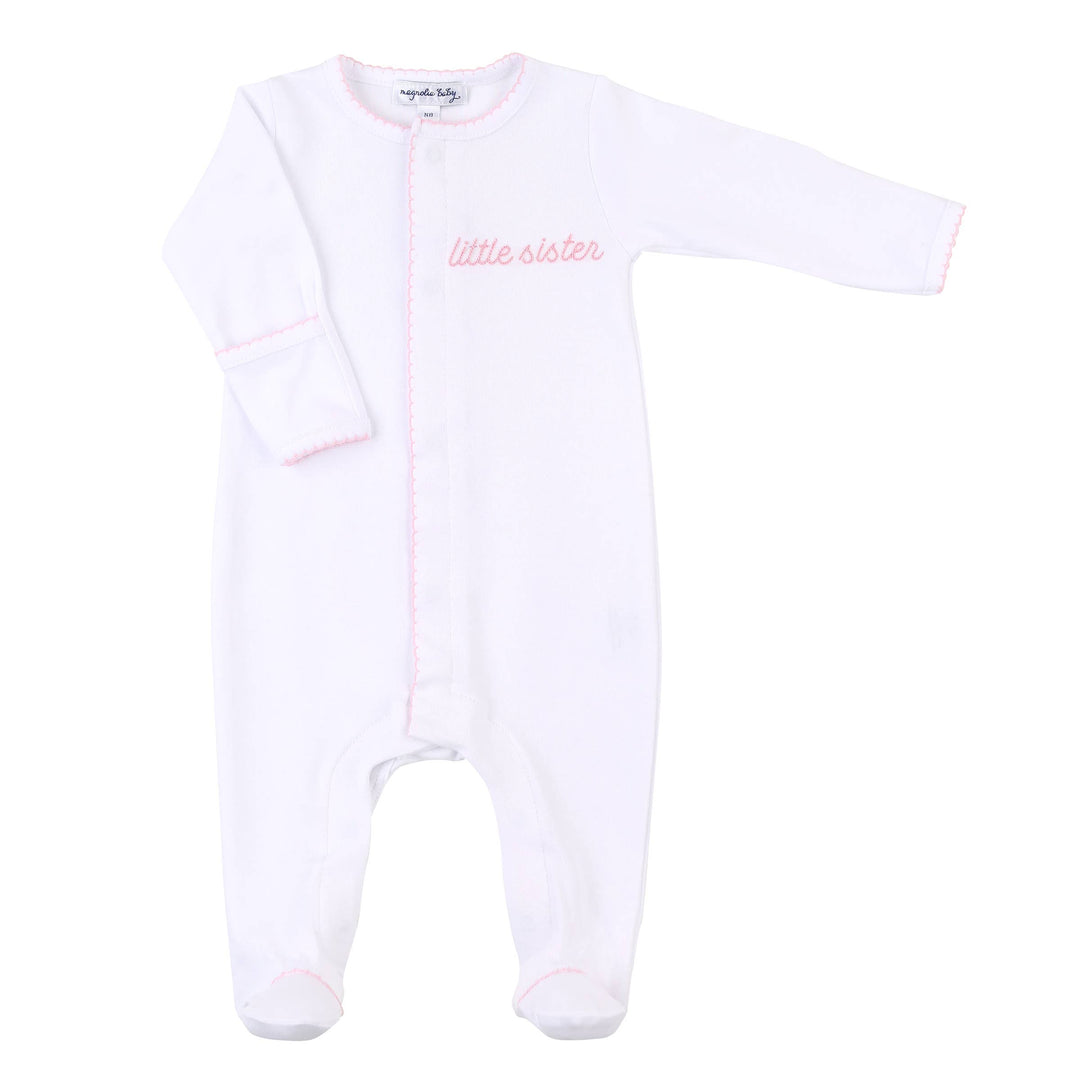 Little Sister Embroidered Footie- Pink