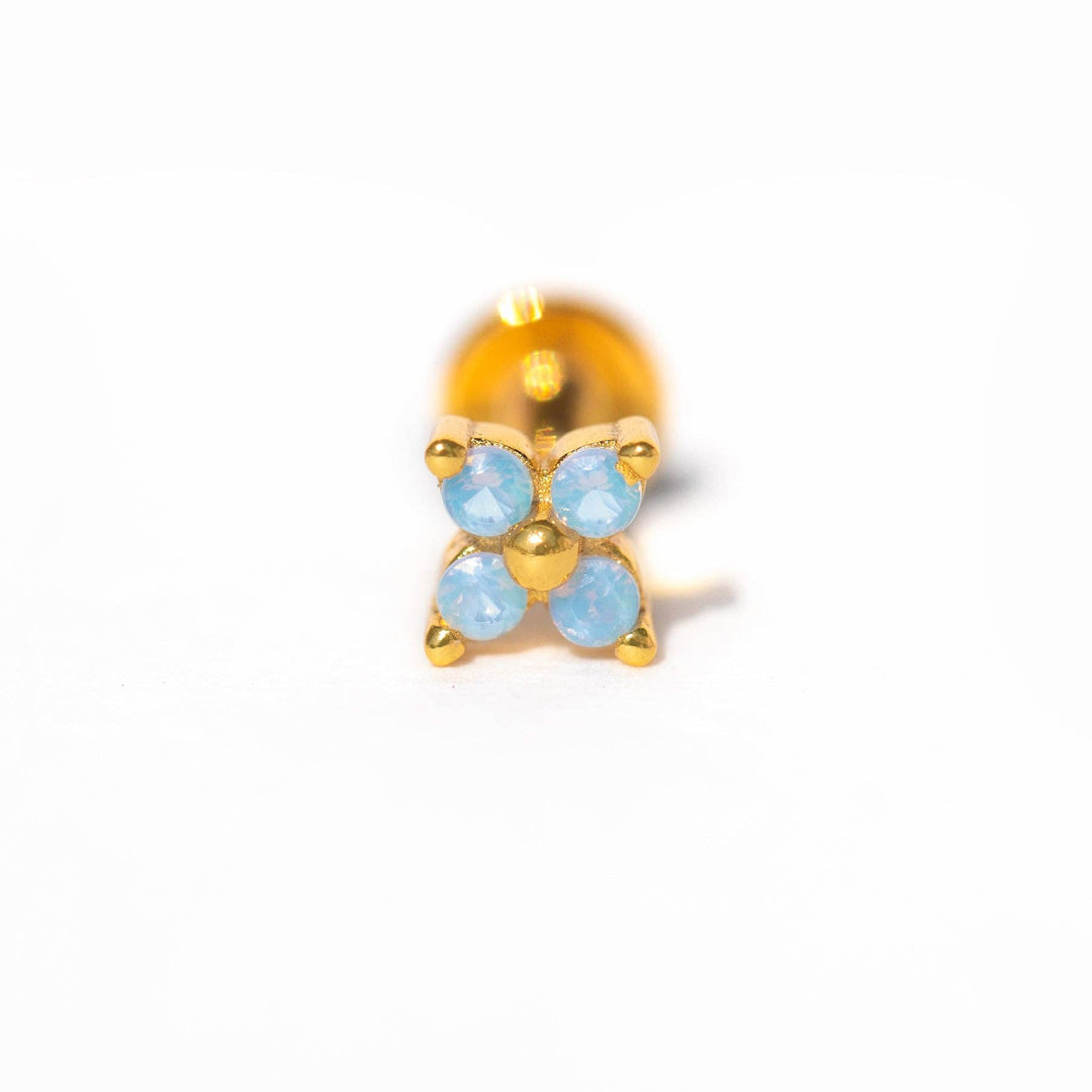 Blue Blossom Single Flat Back Earring: Gold