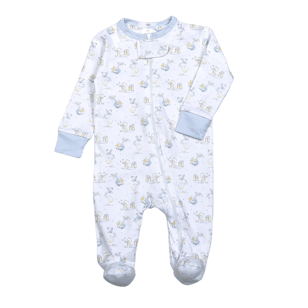 Nursery Rhymes Blue Pima Zipper Footie