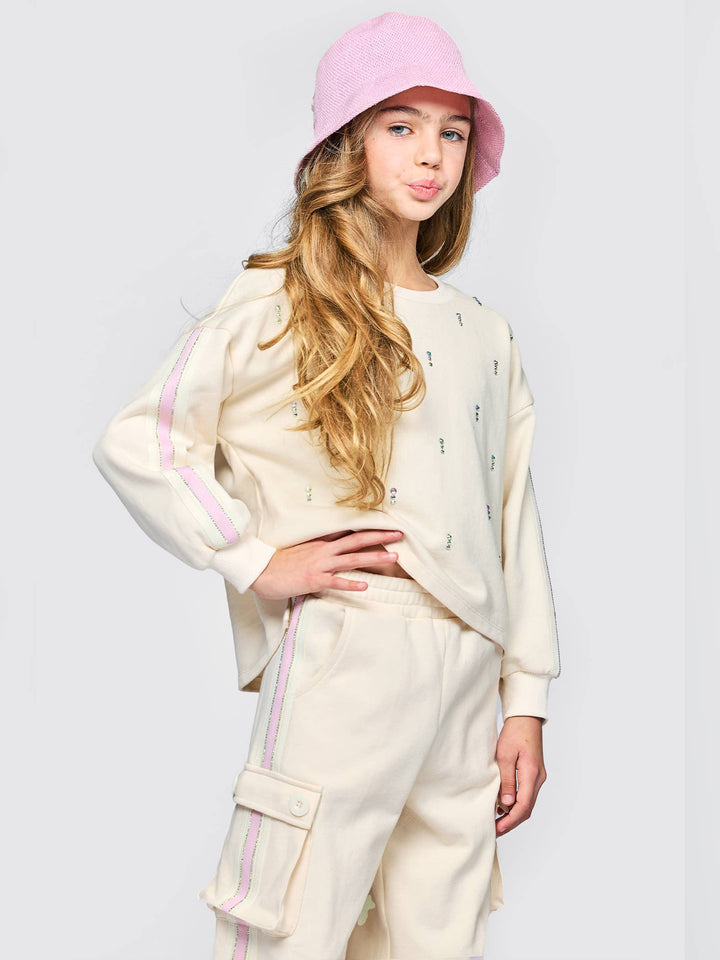 French Terry Sweatshirt W/ Rhinestone Embellishments
