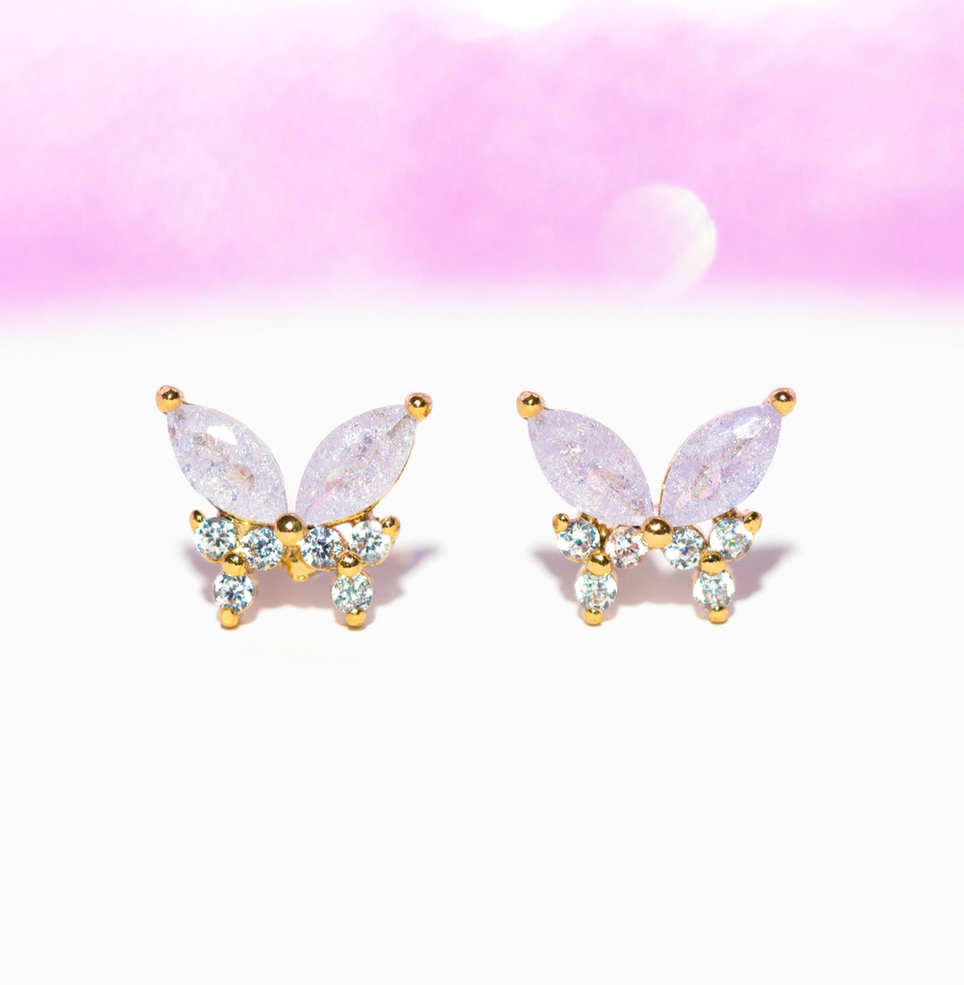 Lavender Remember Me Butterfly Studs: Silver
