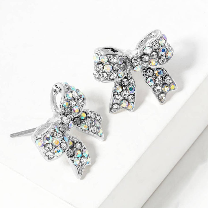 Crystal Rhinestone Pave Bow Stud Earrings
