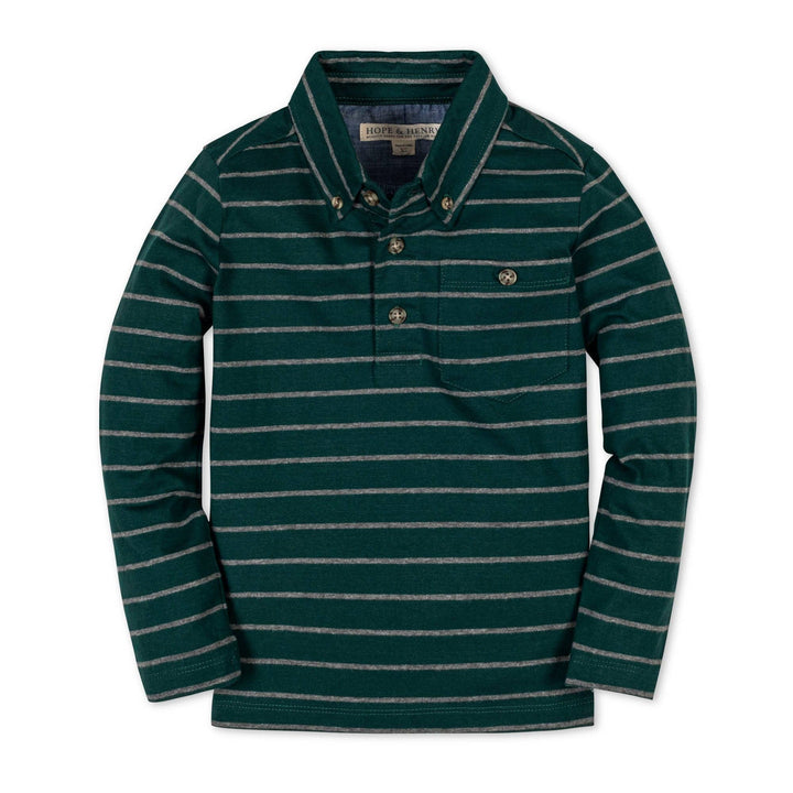 Organic Long Sleeve Polo: Green London Stripe