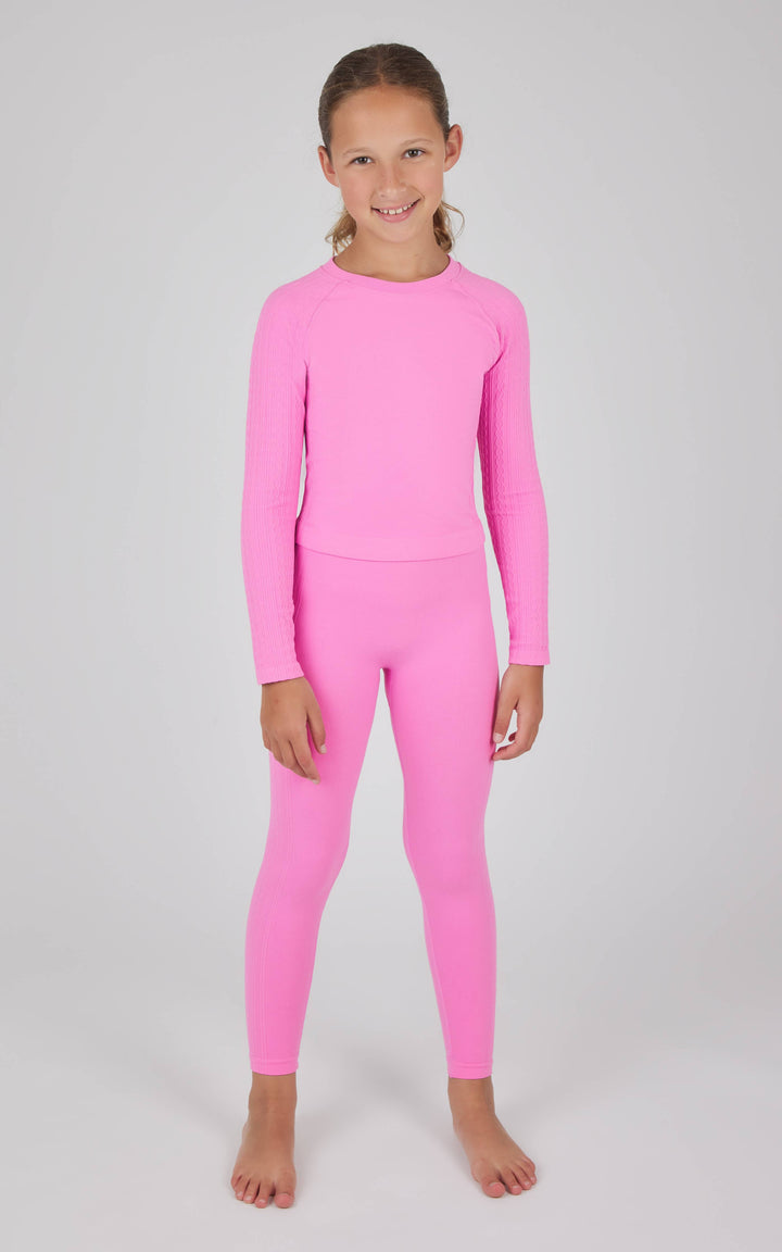 Girls Seamless Cable Knit Textured Leggings