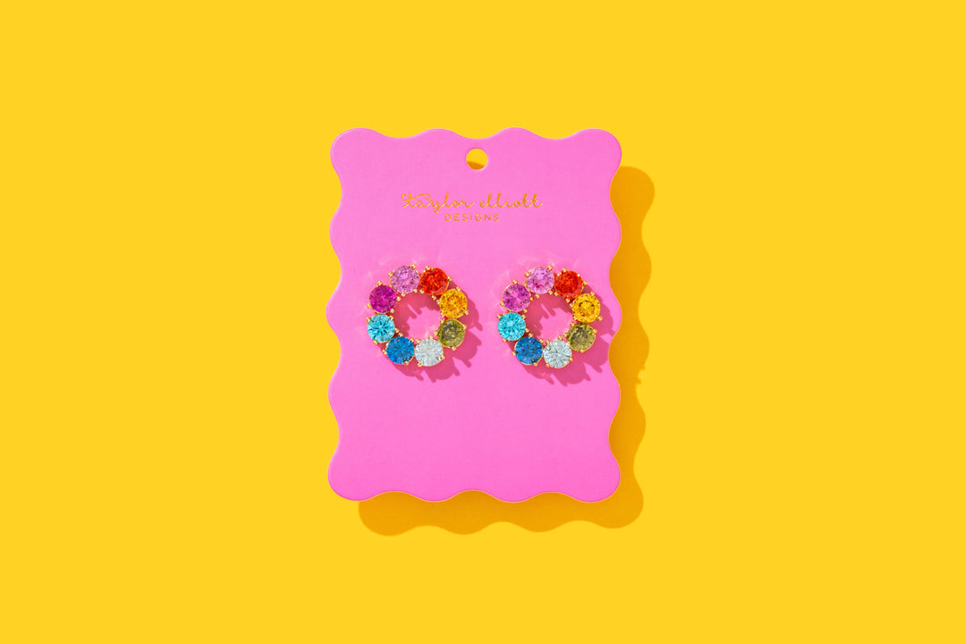 Drop Earrings - Circles w/ Colorful Gems - Paige