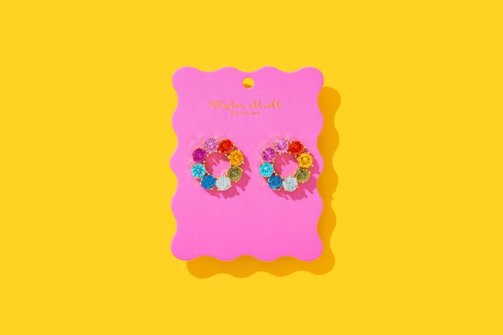 Drop Earrings - Circles w/ Colorful Gems - Paige