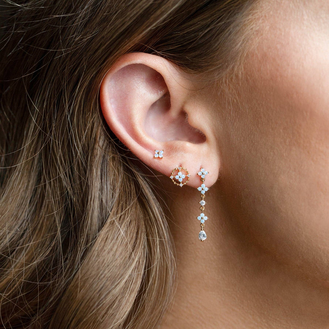 Teeny Tiny Blue Blossom Studs: Gold
