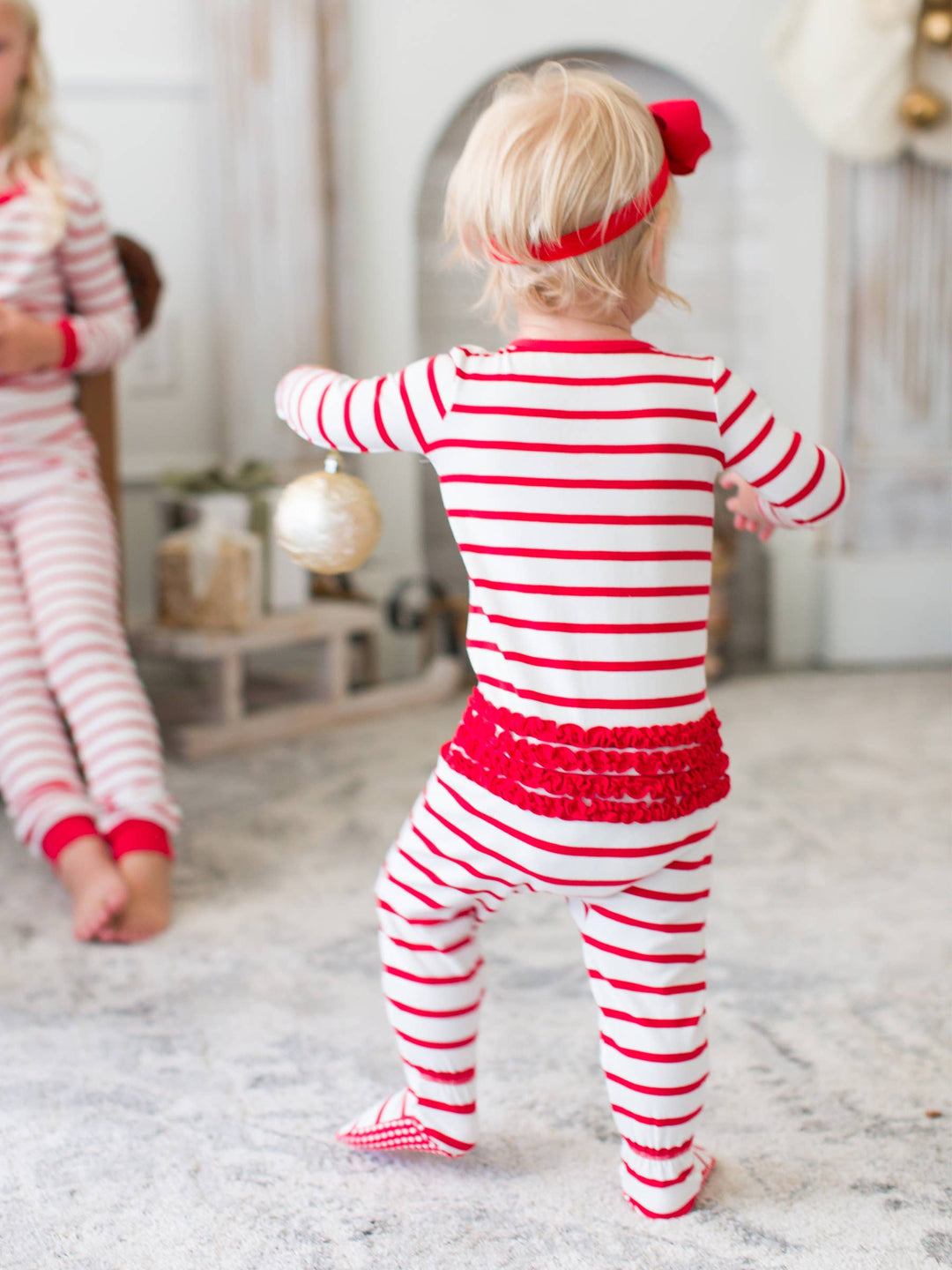 Cotton Modal Red & White Stripe Footed Ruffle Pajama