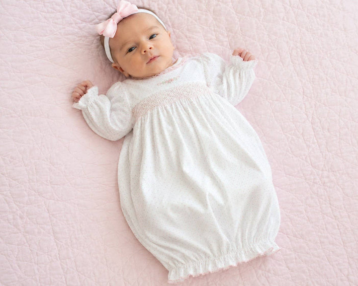 Baby Girl's Pink Dots Hand Smocked Daygown