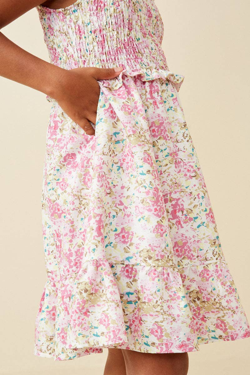 Floral Print Ruffled Smocked Flutter Tank Dress