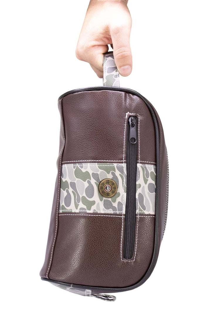 Shot Shell Brown Pebble Old School Camo Men's Toiletry Dopp Bag.: Brown/Tan