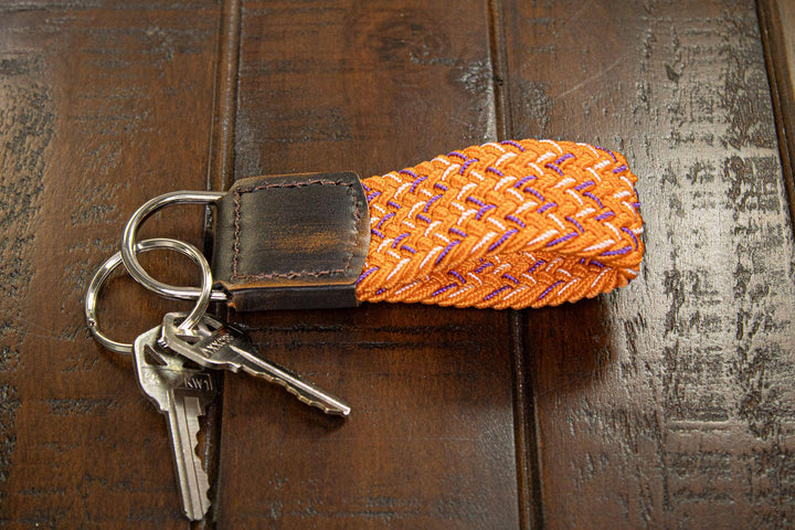 Braided Stretch Woven Orange and Purple Keychain