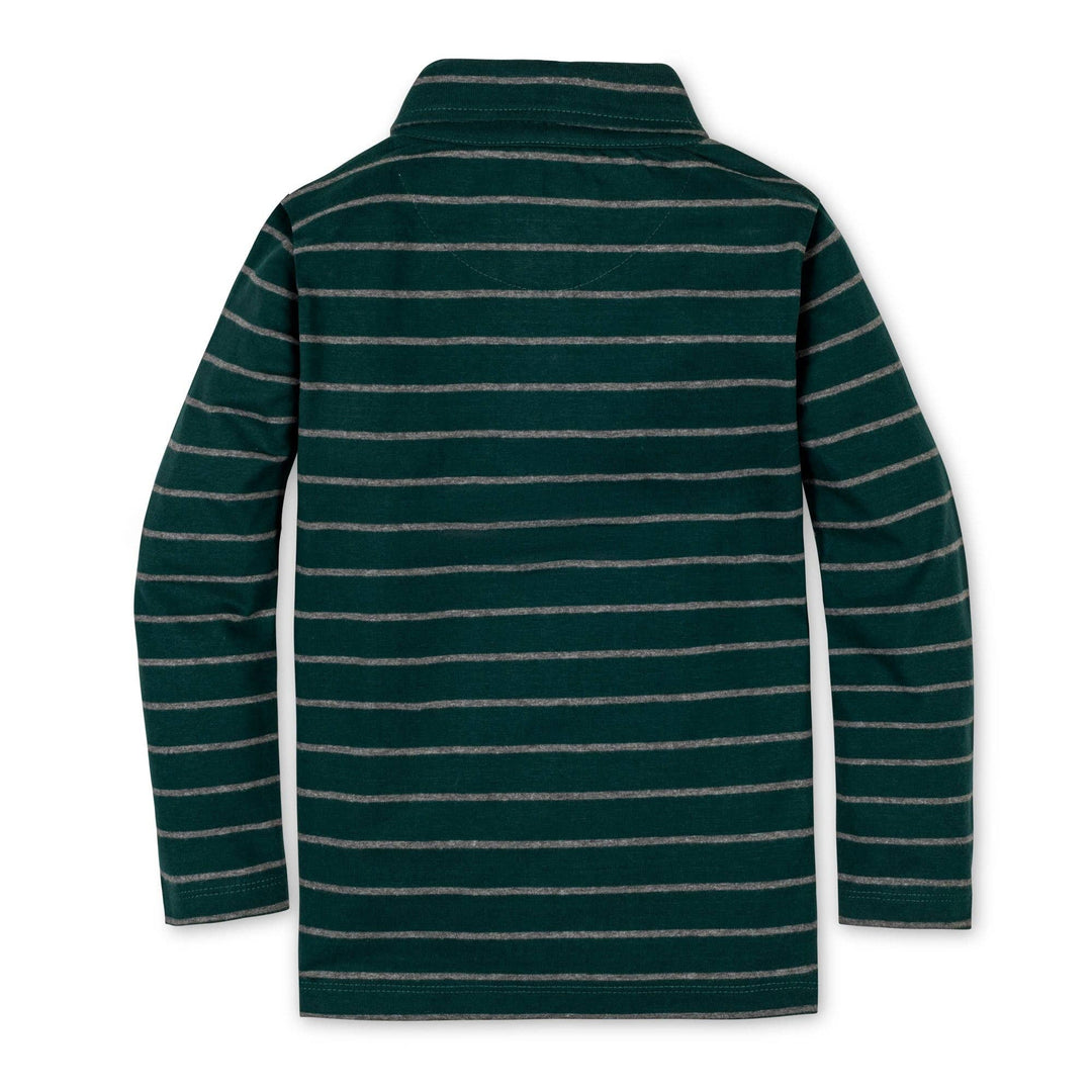 Organic Long Sleeve Polo: Green London Stripe