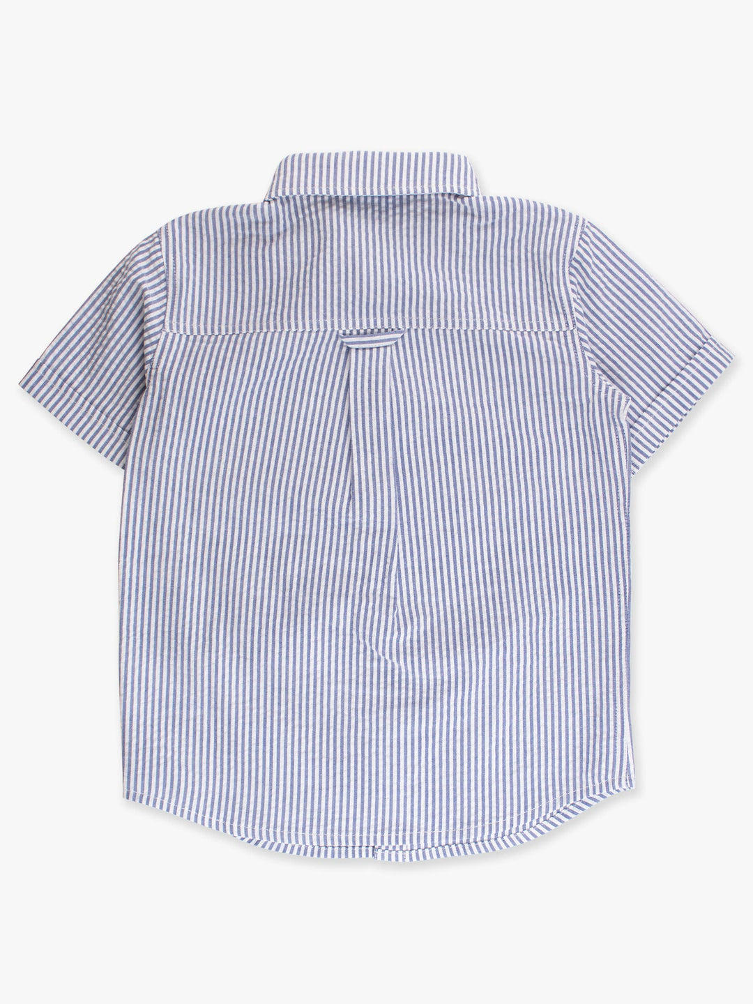 Boys Blue Bunny Ears Seersucker Embroidered Pocket Short Sleeve Button Down Shirt