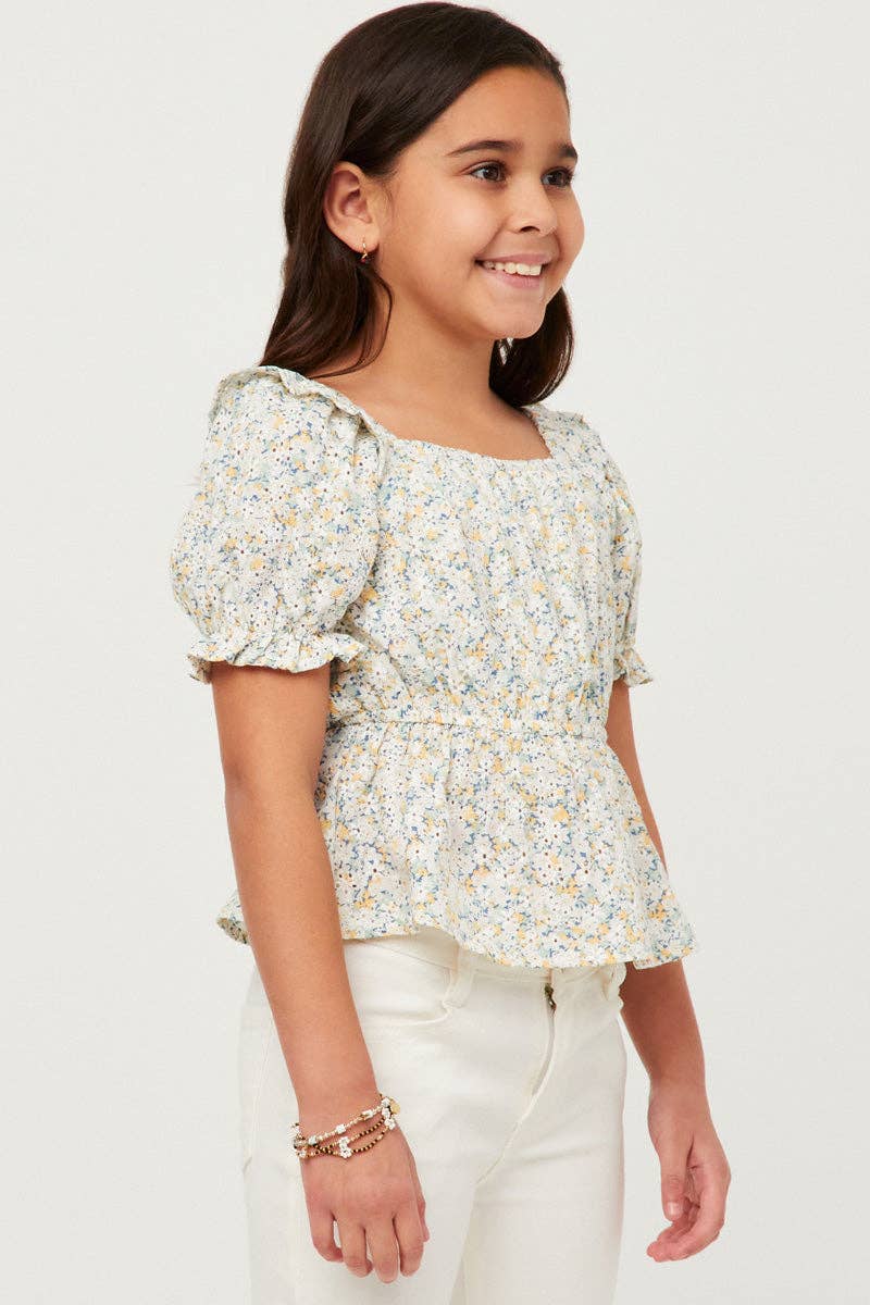 Embroidered Eyelet Ruffled Floral Peplum Top