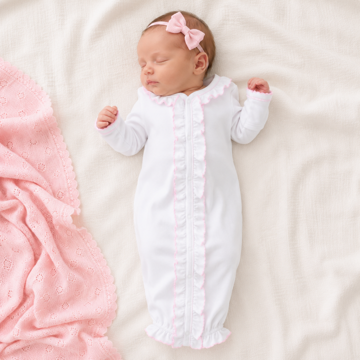Essentials White Ruffle Converter with Pink Trim