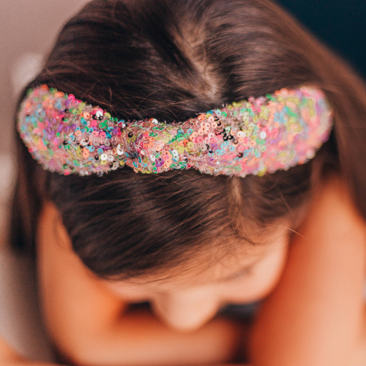 Sparkly Sequin Knot Headband: Rainbow