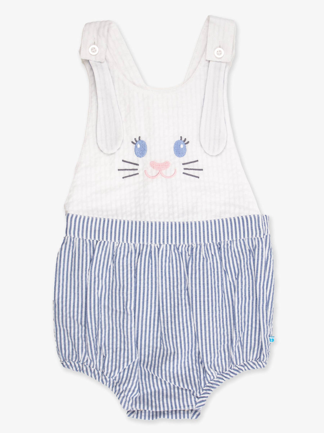 Baby Boys Blue Bunny Ears Seersucker Overall Bubble Romper
