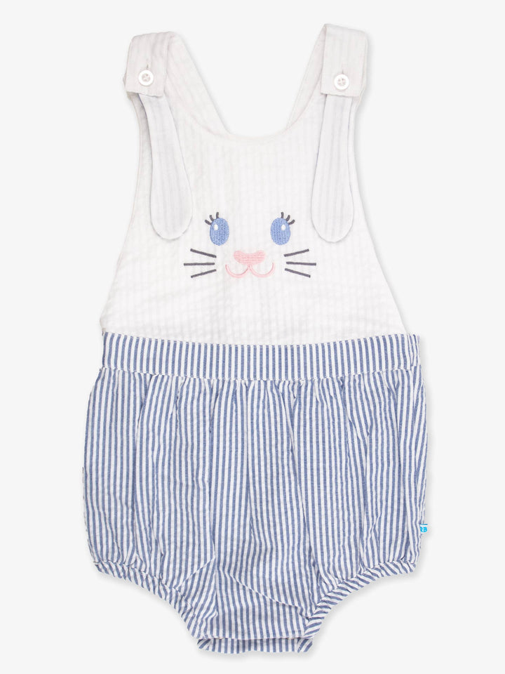 Baby Boys Blue Bunny Ears Seersucker Overall Bubble Romper