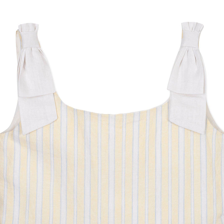 Linen Bow Shoulder Dress: Sunlit Stripe