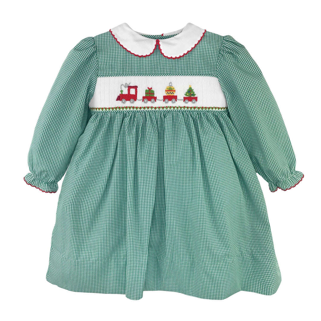Smocked Christmas Train Bishop Dress