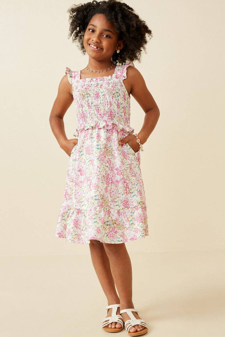 Floral Print Ruffled Smocked Flutter Tank Dress
