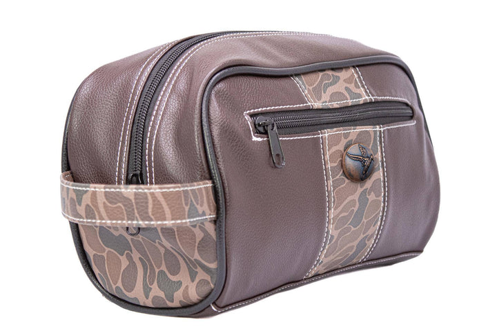 Mallard Brown Pebble Old School Camo Men's Toiletry Dopp Bag.: Brown/Tan