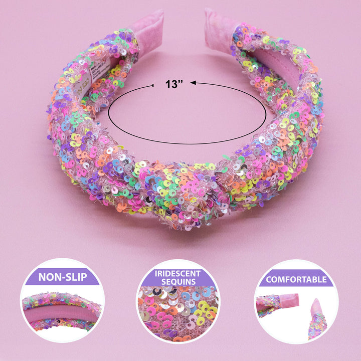 Sparkly Sequin Knot Headband: Rainbow