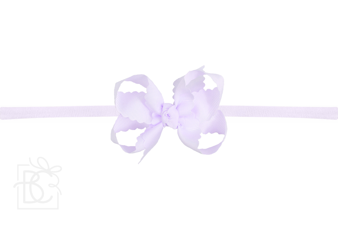 1/4" NYLON PANTYHOSE HEADBAND W/ SCALLOPED EDGE BOW: White