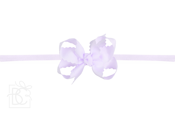 1/4" NYLON PANTYHOSE HEADBAND W/ SCALLOPED EDGE BOW: White