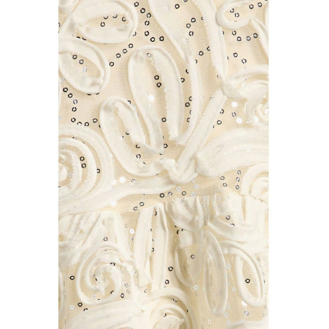 Girls Soutache Sequin Puff Sleeve Babydoll Party Dress