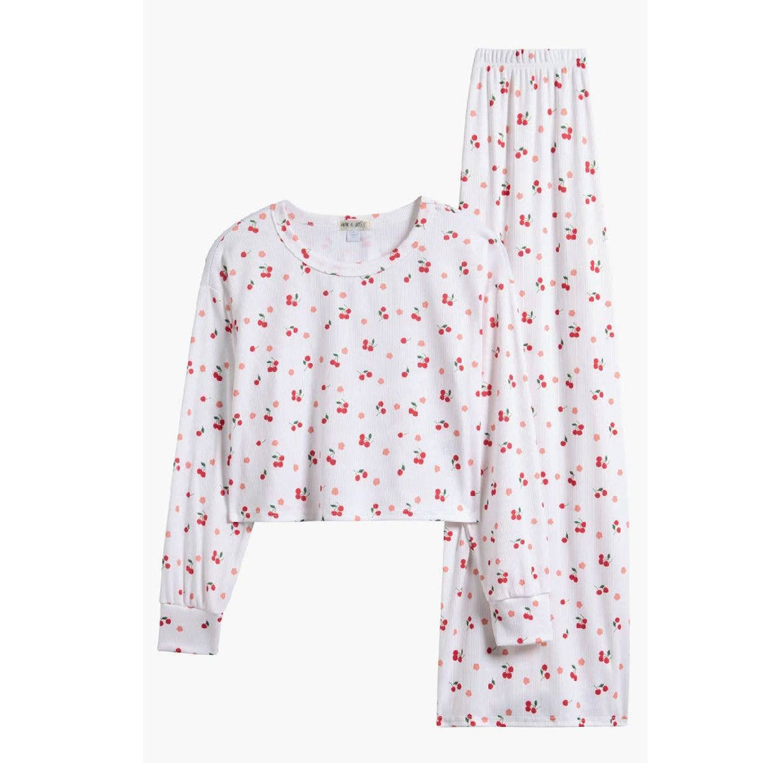 Tween Fitted Long Sleeve Top & Leggings Set:Cherries