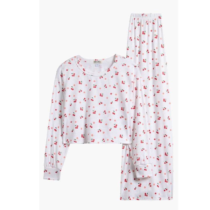 Tween Fitted Long Sleeve Top & Leggings Set:Cherries