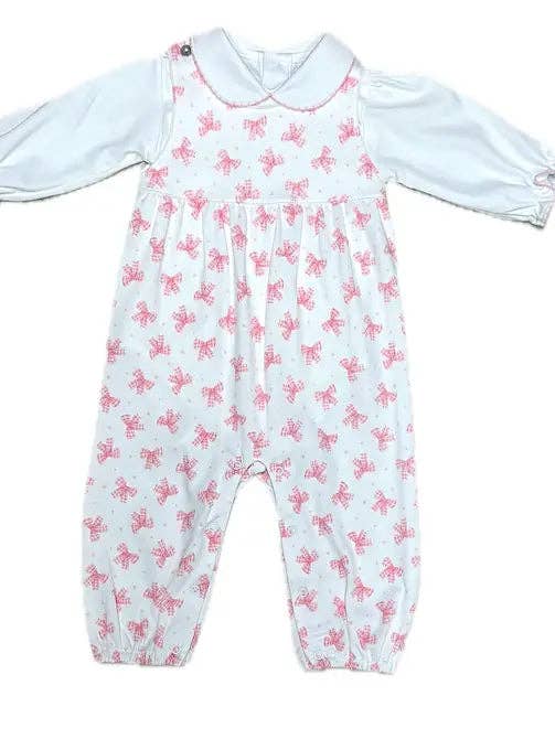 Girls Romper Set Pink Bows Print 100% Pima Cotton